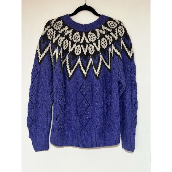 Lucky Brand Women's Fair Isle Cable Knit Crewneck Sweater Size Large - Picture 3 of 8